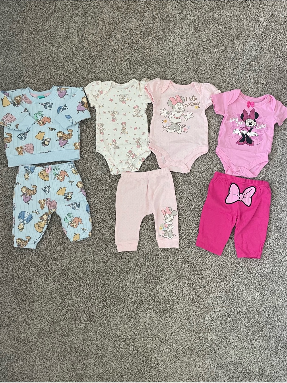 Baby Girls Minnie Mouse Pink Bodysuit + Matching Pants Set